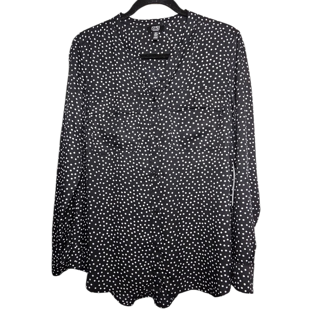 Jones New York Black Blouse with White Dots